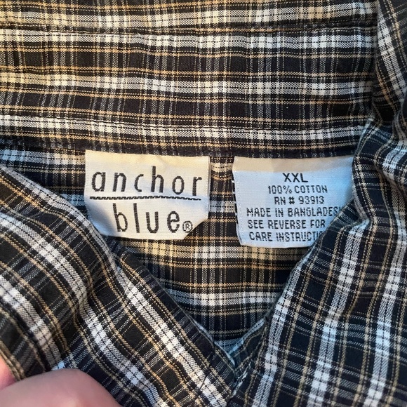 Anchor Blue Men’s Short Sleeve Black, White, & Yellow Plaid Button Up Shirt - Picture 5 of 6